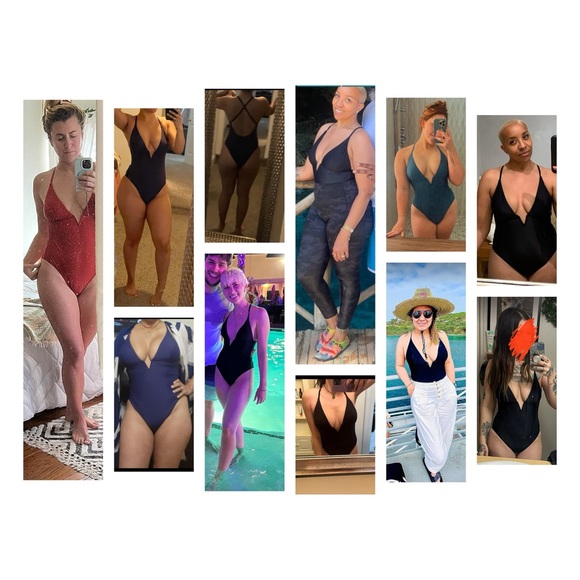 Swimsuit One Piece Bathing Suit Deep V Neck Crisscross Back Adjustable Strap - Picture 5 of 17